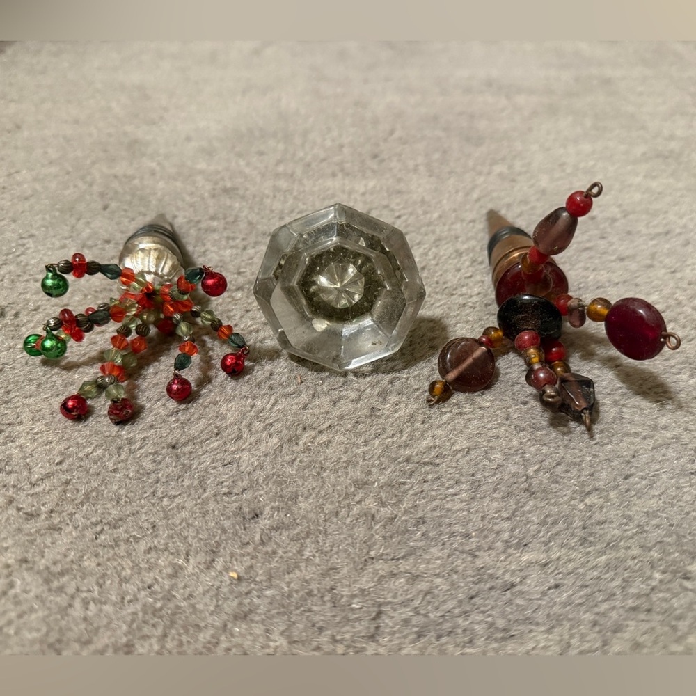 Set of 3 Decorative Wine Bottle Stoppers Beaded & Vintage Crystal